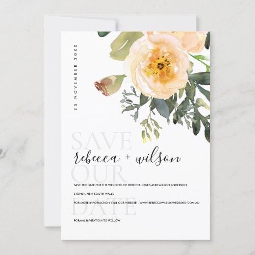 ELEGANT PASTEL PEACH PEONY WATERCOLOR FLORAL SAVE THE DATE