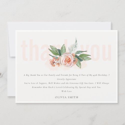 Elegant Pastel Peach Rose Floral Bunch Birthday Thank You Card