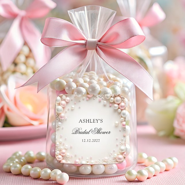 Elegant Pastel Pearls Bridal Shower Square Sticker (Creator Uploaded)