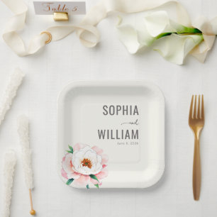 Elegant Pastel Peony Paper Plates
