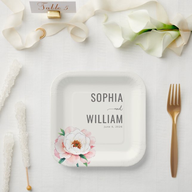 Elegant Pastel Peony Paper Plates (Wedding)