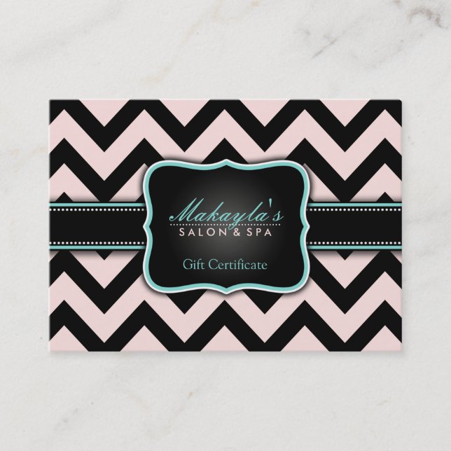 Elegant Pastel Pink and Black Chevron Gift Discount Card (Front)