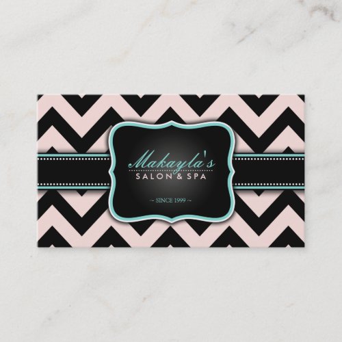 Elegant Pastel Pink and Black Chevron Pattern Business Card Template