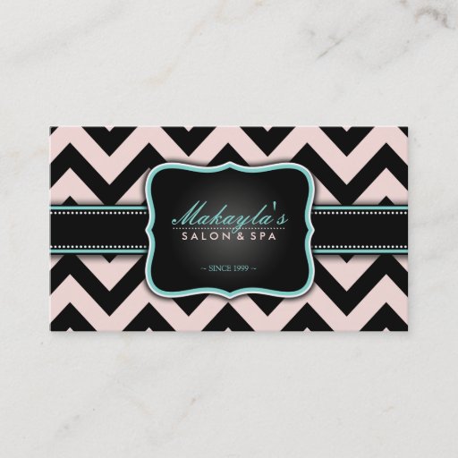 Customizable Elegant Pastel Pink and Black Chevron Pattern Business Card Template