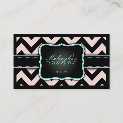 Elegant Pastel Pink and Black Chevron Pattern Business Card