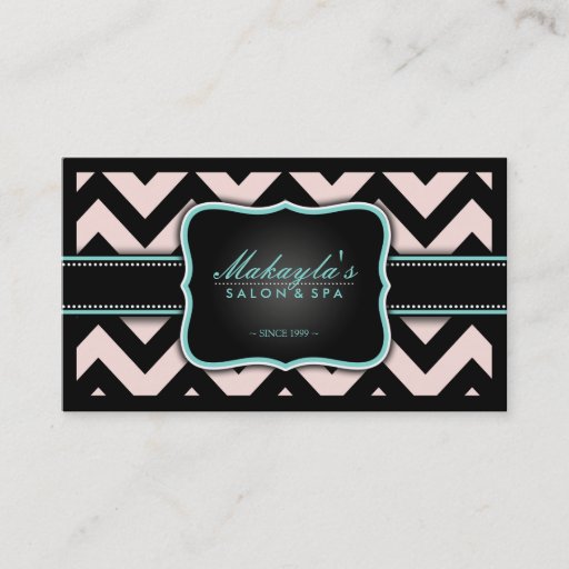 Customizable Elegant Pastel Pink and Black Chevron Pattern Business Card