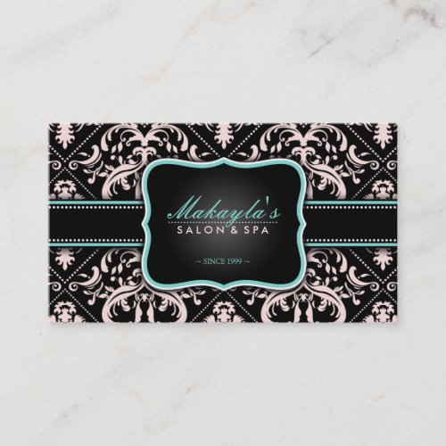 Elegant Pastel Pink and Black Vintage Damask Business Card
