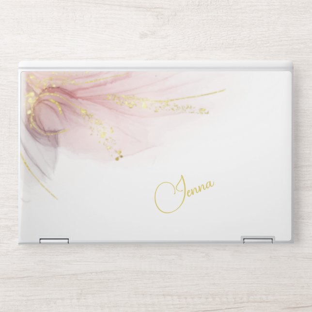 Elegant Pastel Pink and Gold Feathered Abstract HP HP Laptop Skin (Front)