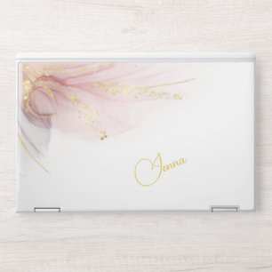 Elegant Pastel Pink and Gold Feathered Abstract HP Laptop Skin