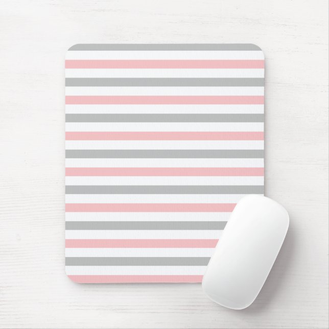 Elegant Pastel Pink and Gray Stripes Pattern Mouse Pad (With Mouse)