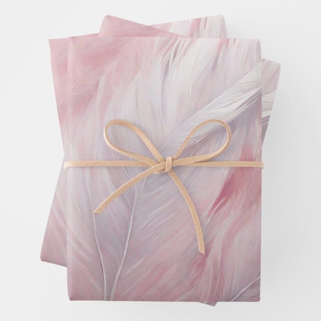 Elegant Pastel Pink and White Feather Texture  Wrapping Paper Sheets (In situ)