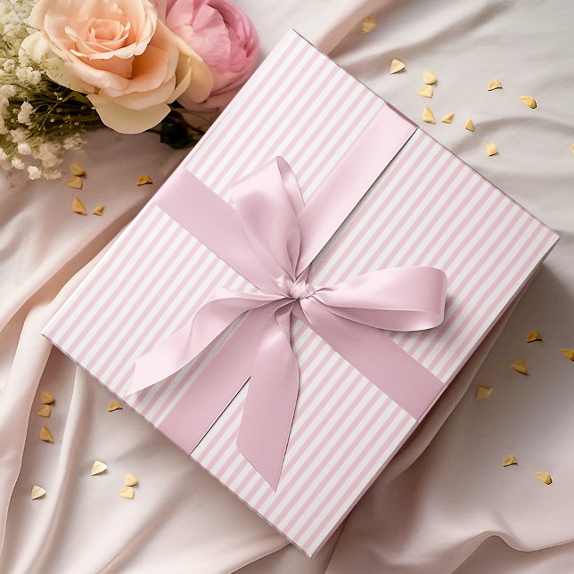 Elegant Pastel Pink and White Thin Stripes Wrapping Paper (Elegant Striped Wrapping in Pastel Pink & White. Chic & Timeless. For All Occasions and  All Ages.)
