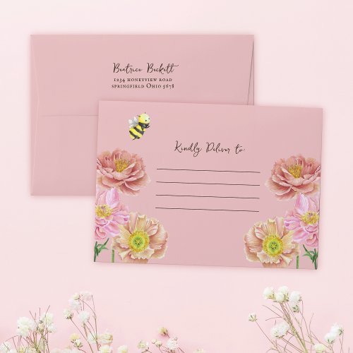 Elegant Pastel Pink Bee and Wildflower Baby Shower Envelope