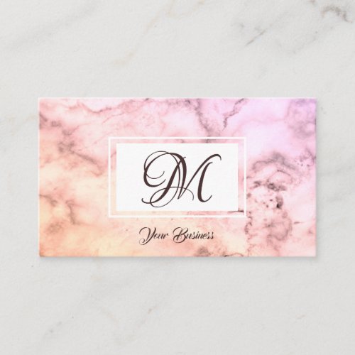 Elegant Pastel Pink Beige Marble Stylish Monogram Business Card
