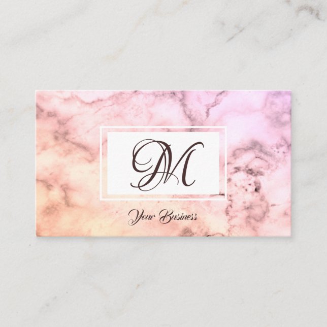 Elegant Pastel Pink Beige Marble Stylish Monogram Business Card (Front)