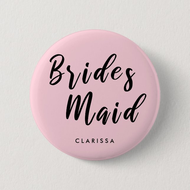 Elegant pastel pink & black bridesmaid button (Front)