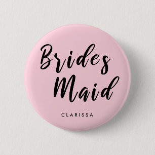 Elegant pastel pink & black bridesmaid button