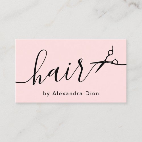 Elegant pastel pink  black scissors hairstylist business card