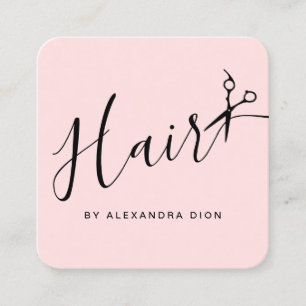 Elegant pastel pink & black scissors hairstylist square business card
