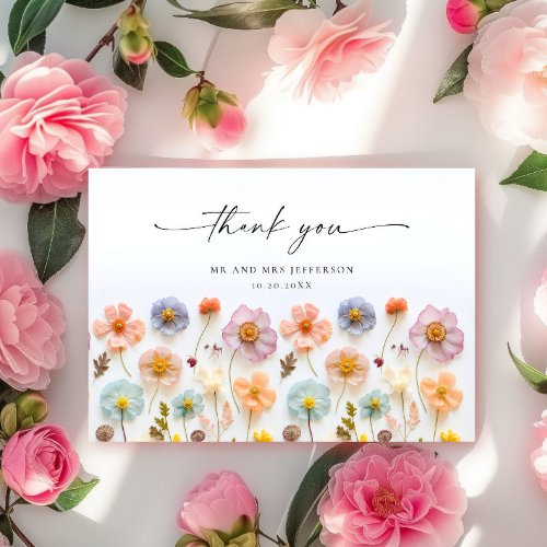 Elegant Pastel Pink Bohemian Field Wildflower Thank You Card