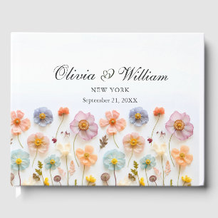 Elegant Pastel Pink Bohemian Wildflower Wedding Guest Book
