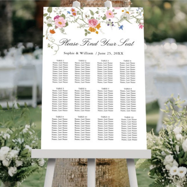 Elegant Pastel Pink Boho 12 Tables SEATING CHART Foam Board (Creator Uploaded)