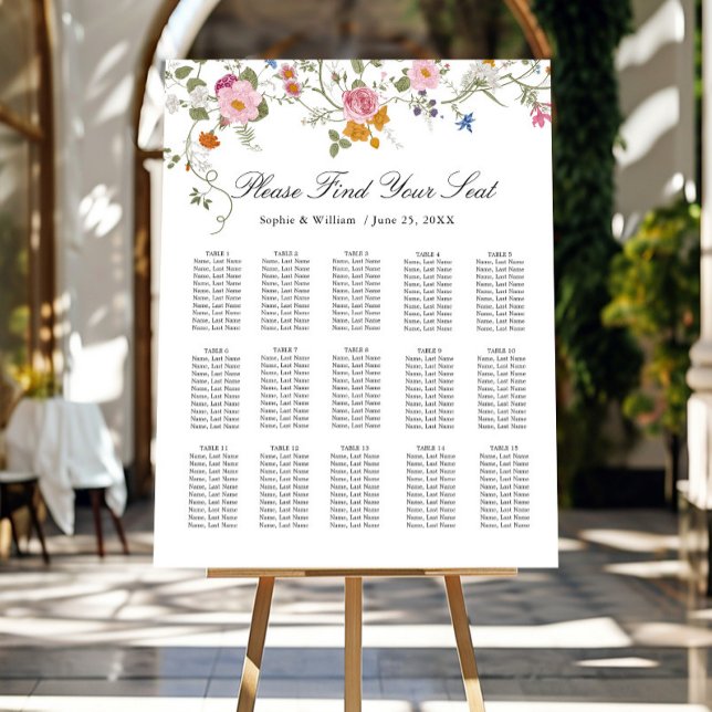 Elegant Pastel Pink Boho 15 Tables SEATING CHART Foam Board (Creator Uploaded)
