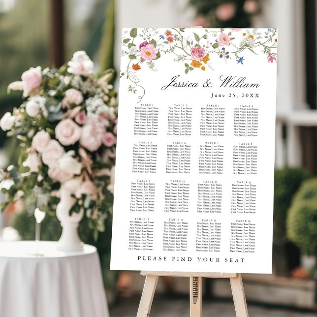 Elegant Pastel Pink Boho 16 Tables SEATING CHART Foam Board (Creator Uploaded)
