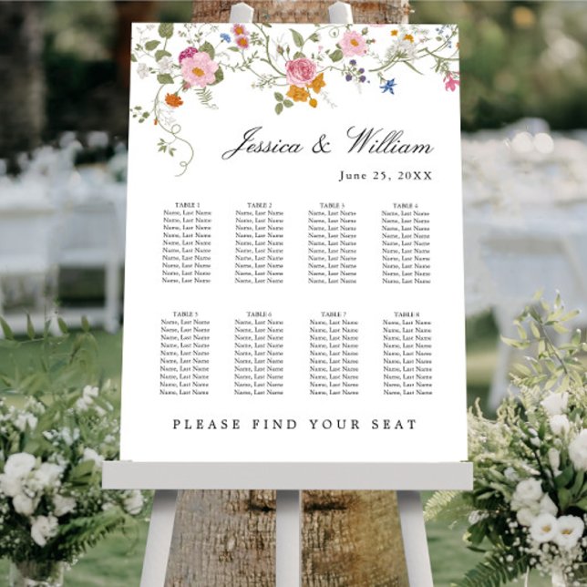 Elegant Pastel Pink Boho 8 Tables SEATING CHART Foam Board (Creator Uploaded)