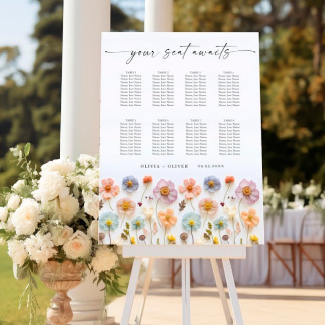 Elegant Pastel Pink Boho 8 Tables SEATING CHART Foam Board (Creator Uploaded)