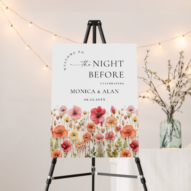 Elegant Pastel Pink Boho Flowers Rehearsal Dinner Foam Board (In Situ (Stand))