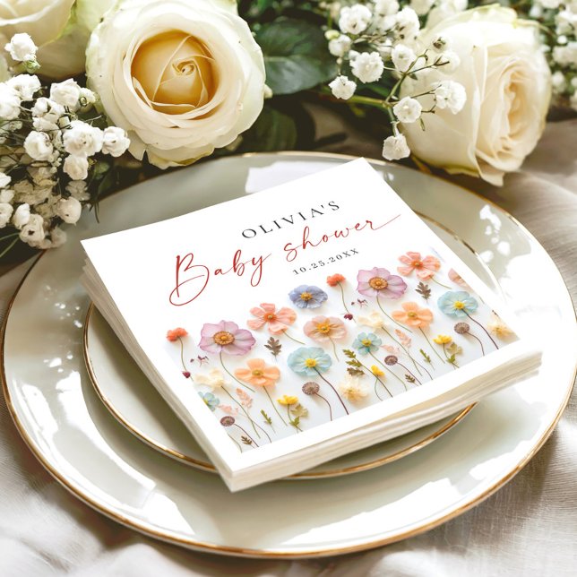 Elegant Pastel Pink Boho Wildflower Baby Shower Napkins (Creator Uploaded)
