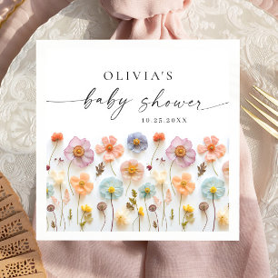 Elegant Pastel Pink Boho Wildflower Baby Shower Napkins