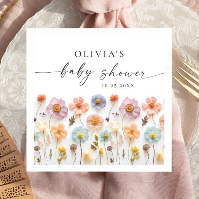 Elegant Pastel Pink Boho Wildflower Baby Shower Napkins (Creator Uploaded)
