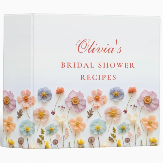 Elegant Pastel Pink Boho Wildflower Bridal Shower 3 Ring Binder (Front/Spine)