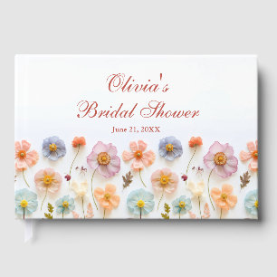 Elegant Pastel Pink Boho Wildflower Bridal Shower Guest Book