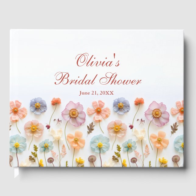 Elegant Pastel Pink Boho Wildflower Bridal Shower Guest Book (Front)