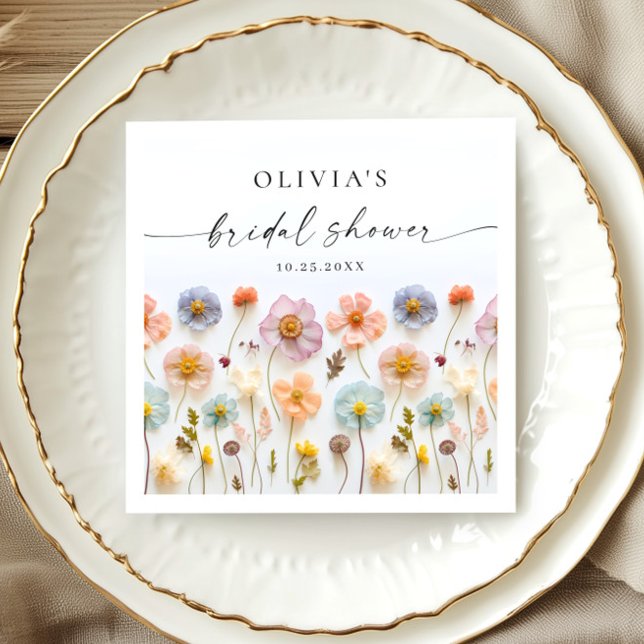 Elegant Pastel Pink Boho Wildflower Bridal Shower Napkins (Creator Uploaded)
