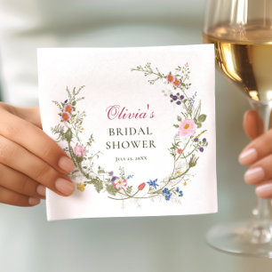 Elegant Pastel Pink Boho Wildflower Bridal Shower Napkins