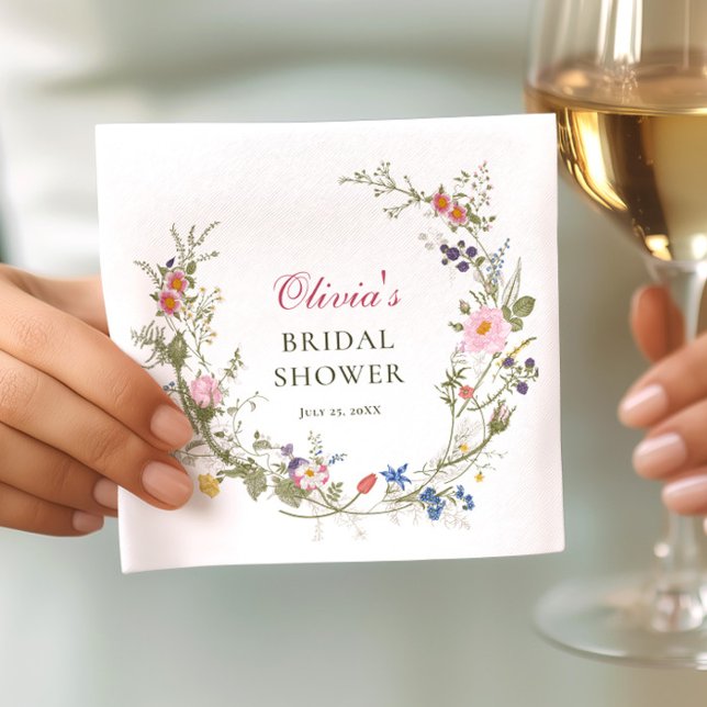 Elegant Pastel Pink Boho Wildflower Bridal Shower Napkins (Creator Uploaded)
