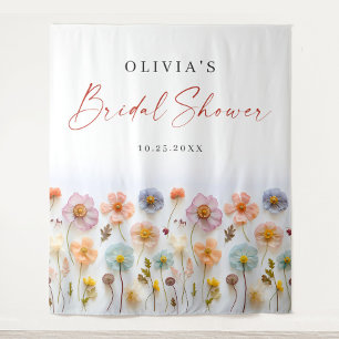 Elegant Pastel Pink Boho Wildflower Bridal Shower Tapestry
