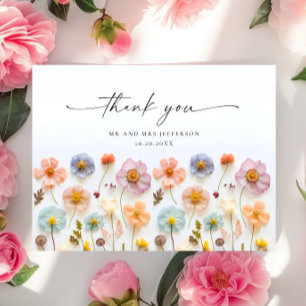 Elegant Pastel Pink Boho Wildflower Thank You Postcard