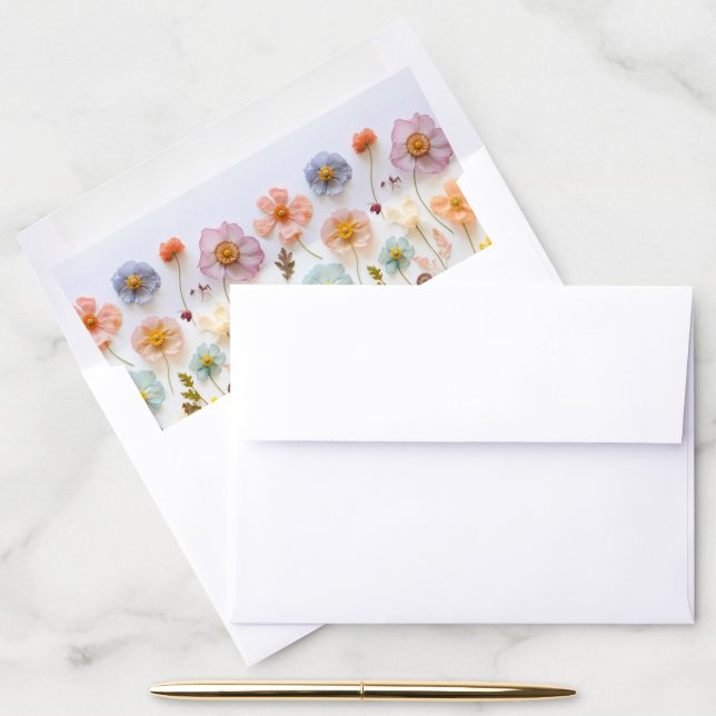Elegant Pastel Pink Boho Wildflower Wedding Envelope Liner (Desk)
