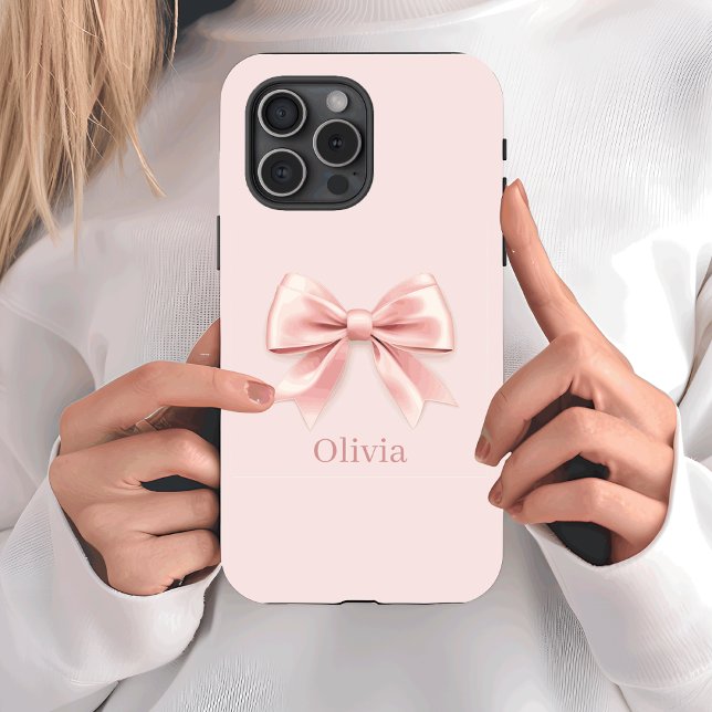 Elegant Pastel Pink Bow & Name Personalized Case-Mate iPhone Case (Creator Uploaded)
