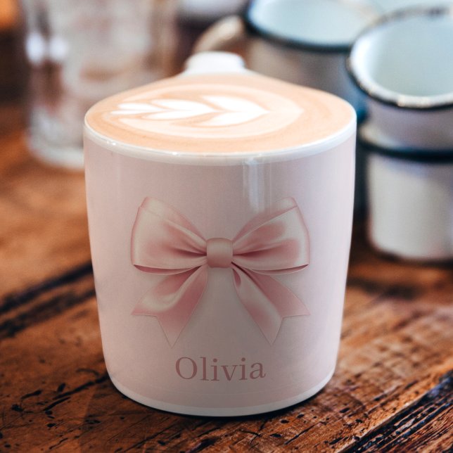 Elegant Pastel Pink Bow & Name Personalized Espresso Cup (Creator Uploaded)