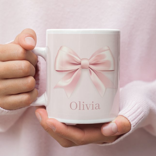 Elegant Pastel Pink Bow & Name Personalized  Giant Coffee Mug (Creator Uploaded)