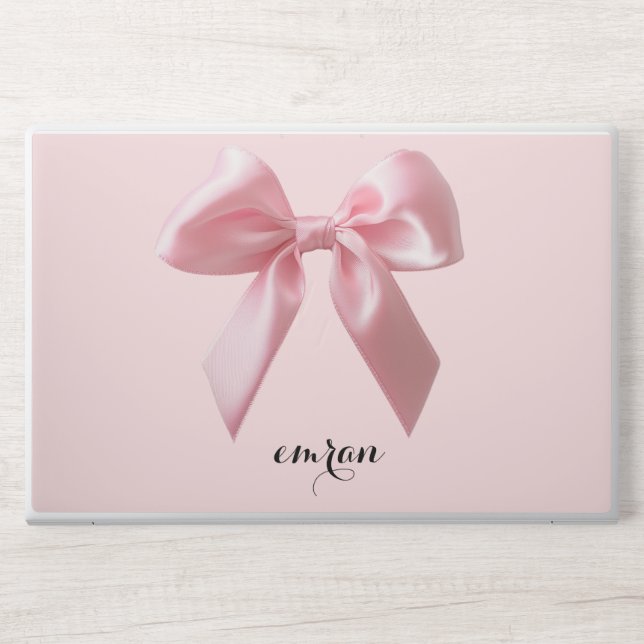 Elegant Pastel Pink Bow & Name Personalized  HP Laptop Skin (Front)