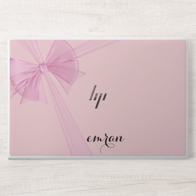 Elegant Pastel Pink Bow & Name Personalized  HP Laptop Skin (Front)