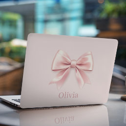 Elegant Pastel Pink Bow &amp; Name Personalized  HP Laptop Skin