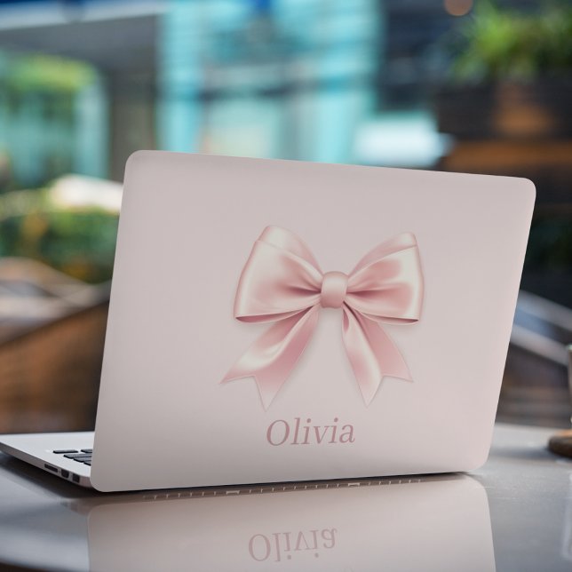 Elegant Pastel Pink Bow & Name Personalized  HP Laptop Skin (Creator Uploaded)